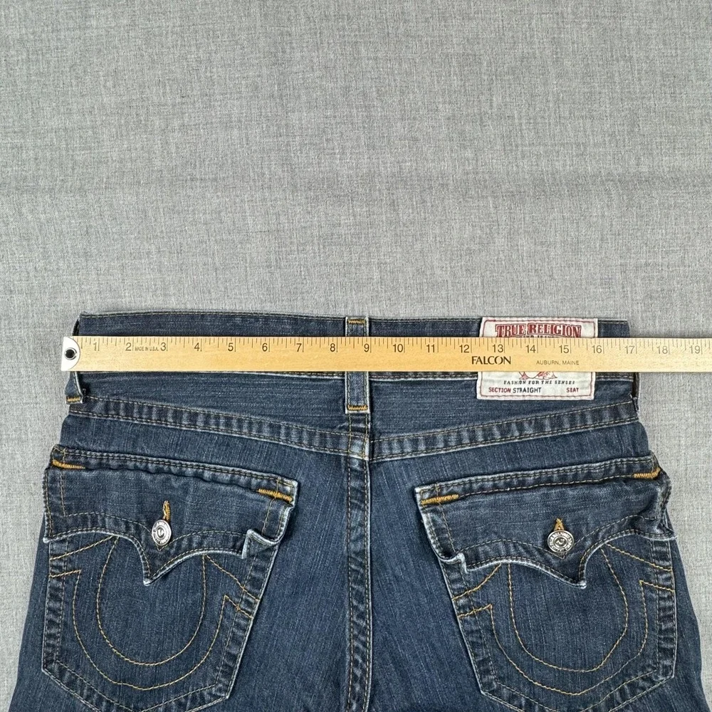 True Religion Section Straight Straight Flap Jeans Mens 33x32 Blue Rinse Denim